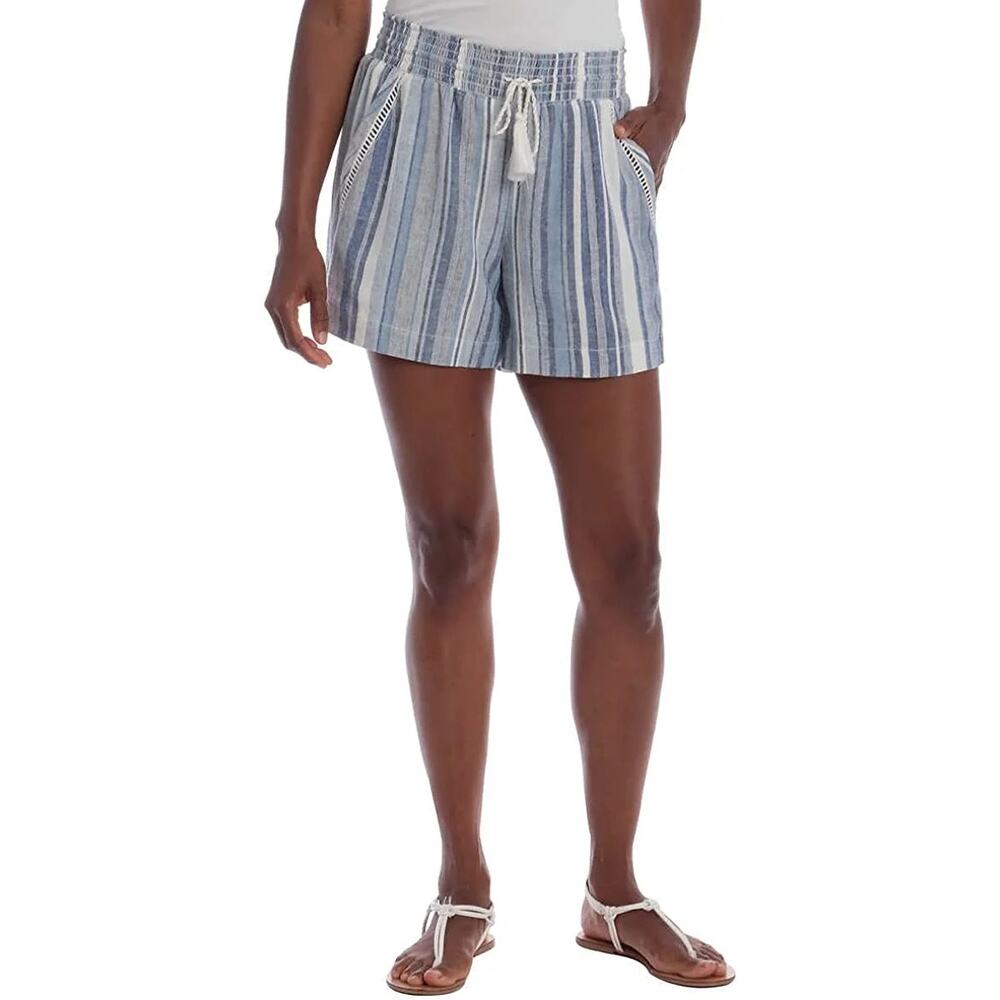 Briggs New York Blue & White Striped Linen-Blend Pull-On Shorts – Size Medium